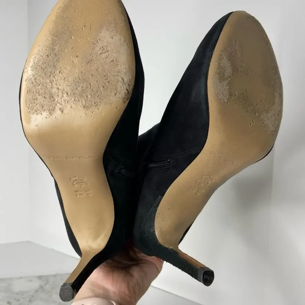 Via Spiga Black Suede Stiletto Heeled Ankle Boots Cutouts Size 10 $220 - Picture 9 of 11